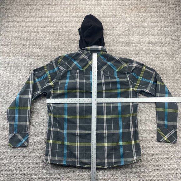 Burnside LMT Edition Shirt Men Medium Gray Blue Yellow Plaid Hooded Hoodie Surf - Picture 7 of 9
